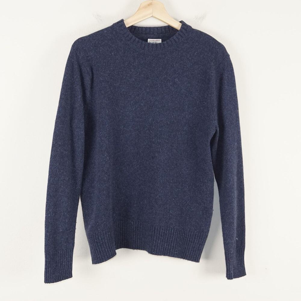 J Crew Marled Rugged Merino Wool Blend Blue Sweater Mens Sz M